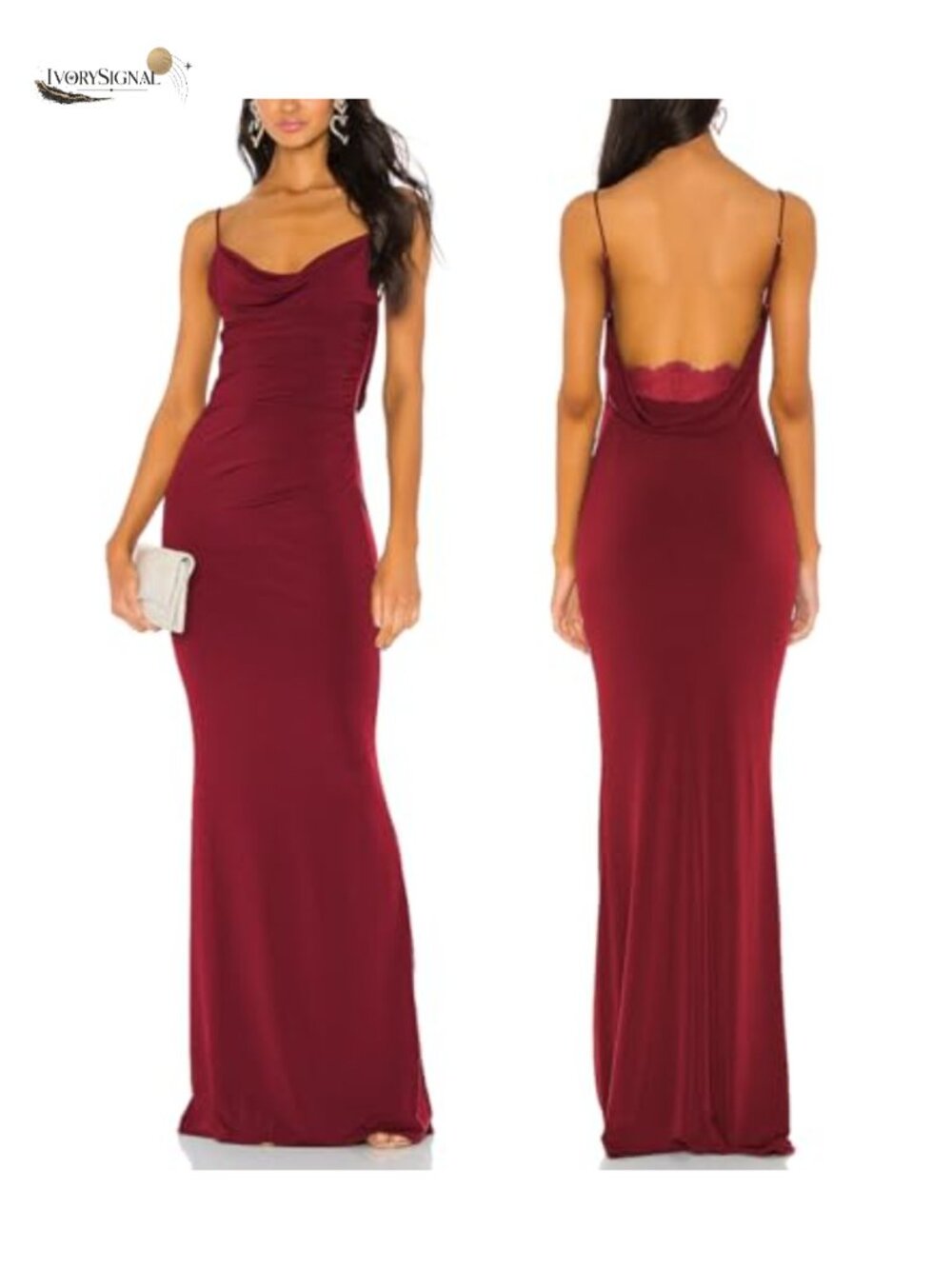 Spaghetti Strap Lace Backless Mermaid Maxi Dress Drape Neck Gown